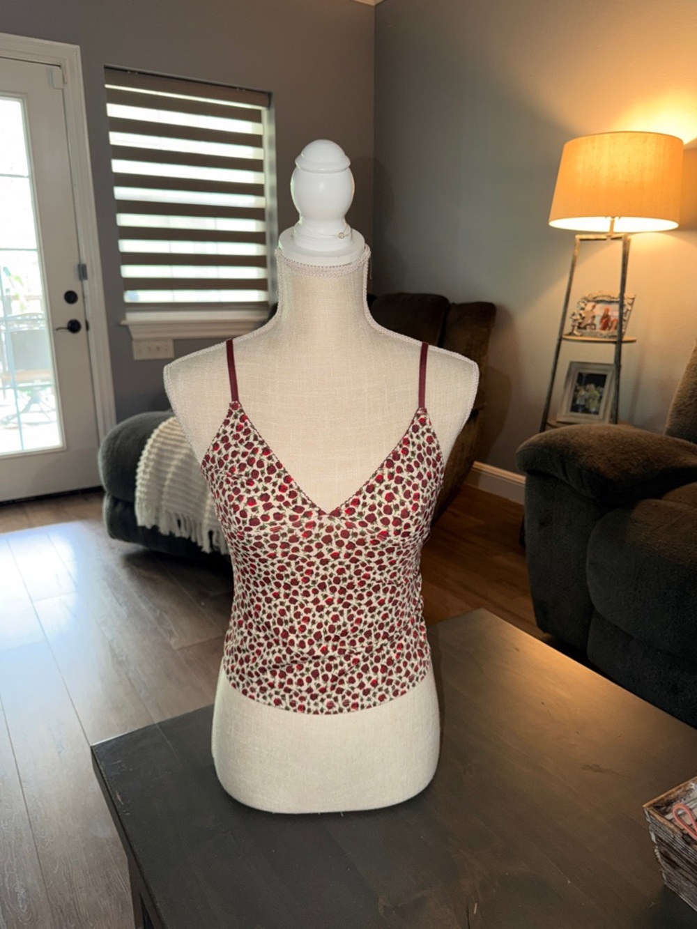 Urban Outfitters Red and Cream Floral Spaghetti Strap Cami